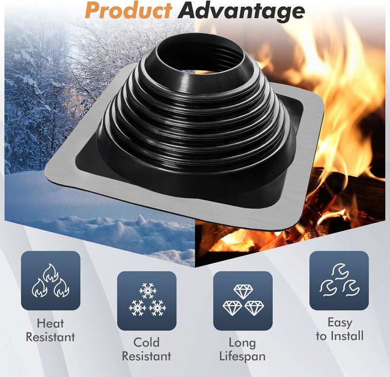 ACNOYEL #8 غطاء تهوية سقف معدني EPDM، أحذية سقف مرنة تناسب أنبوب بقطر خارجي من 7'' إلى 13''، فلاشينغ سقف معدني للمنازل تشمل براغي السقف وسداسي، أسود/ 1 قطعة - Image 3
